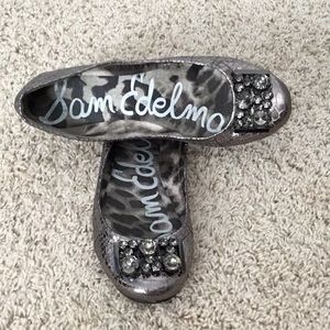 Sam Edelman snake print metallic flats with stones.